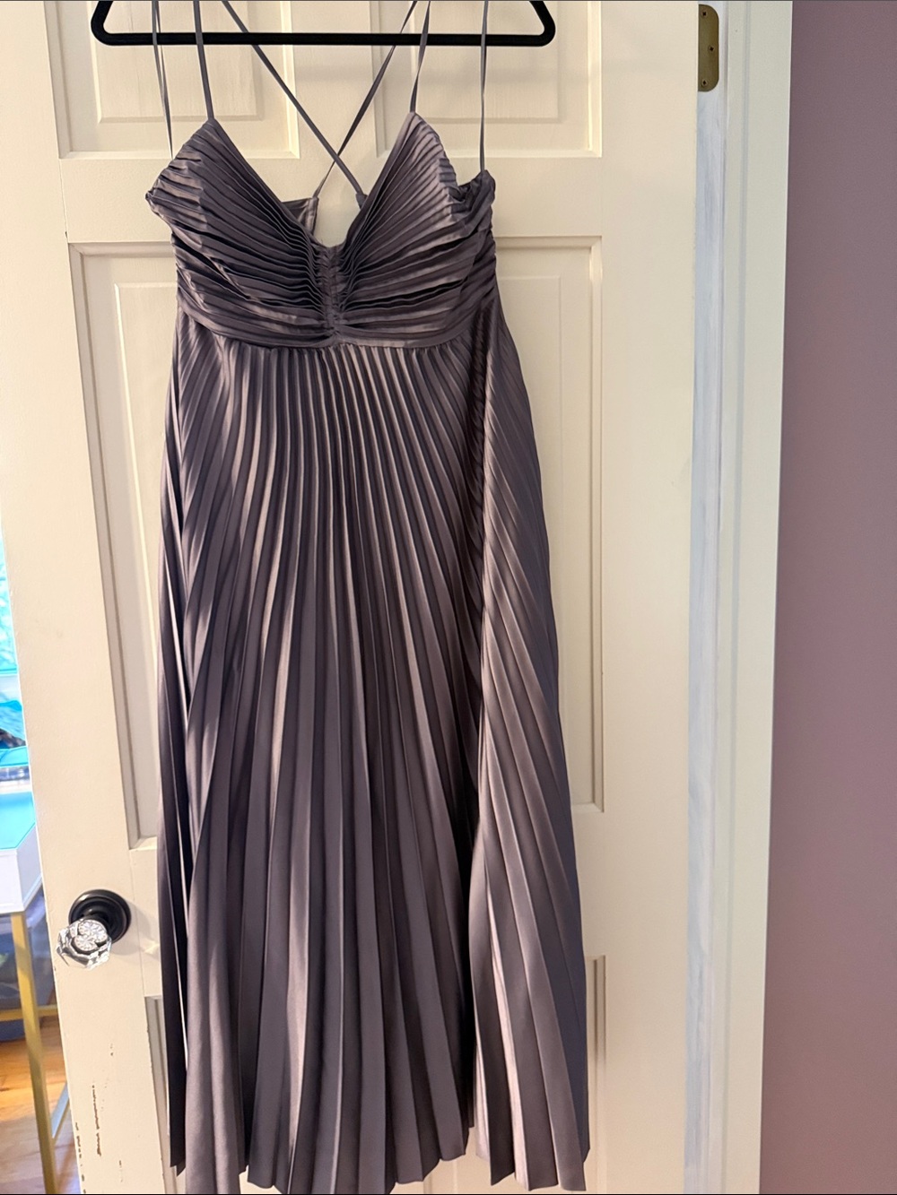 Banana Republic Pleated Spaghetti-Strap Midi Dress in Taupe